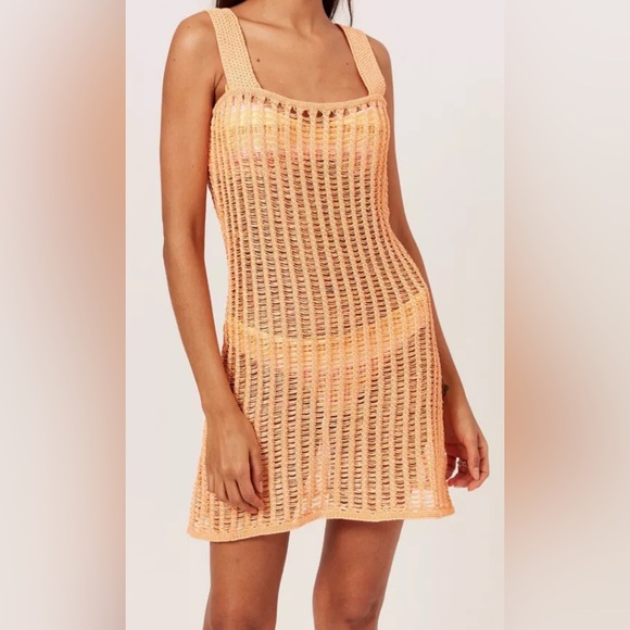Solid & Striped The Ryan Open-knit Mini Dress In Cantaloupe Medium - Picture 1 of 6